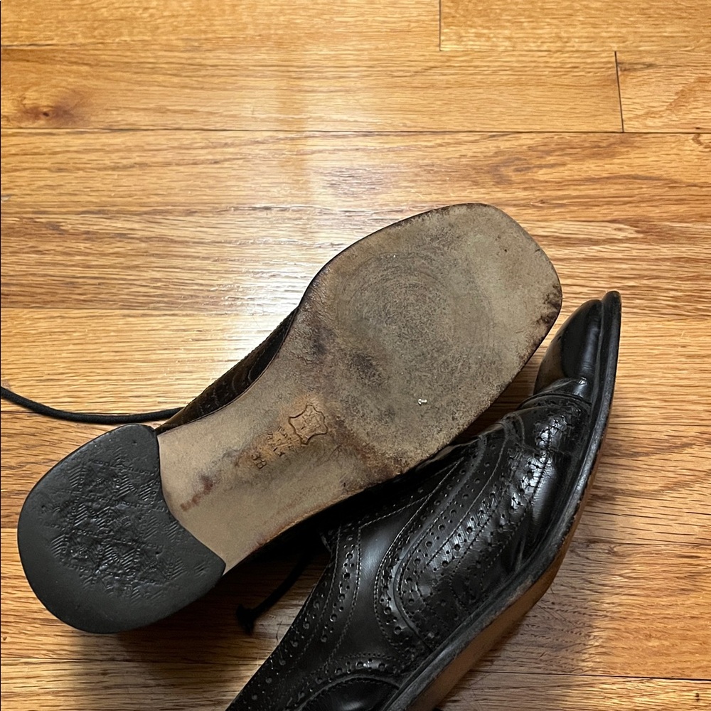 Black and cordovan Lace-Up Oxford leather Shoes- made in Italy -size 38 - Picture 4 of 5